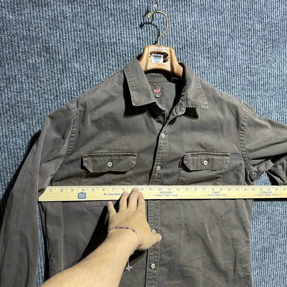 Levis Button Down Shirt Mens XL Brown Canvas Long Sleeve Workwear Utility Pocket